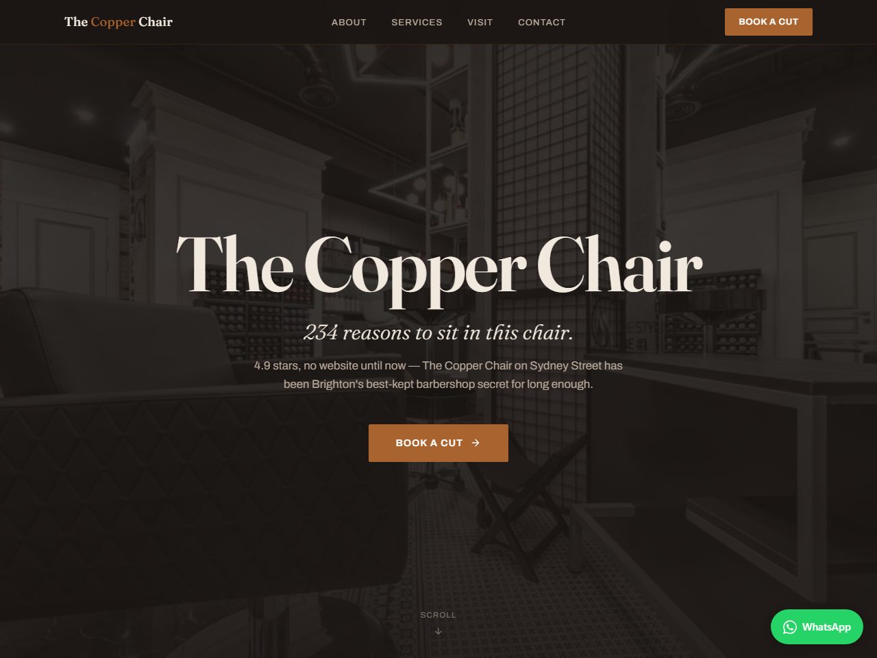 Homepage of the barber site we built for The Copper Chair