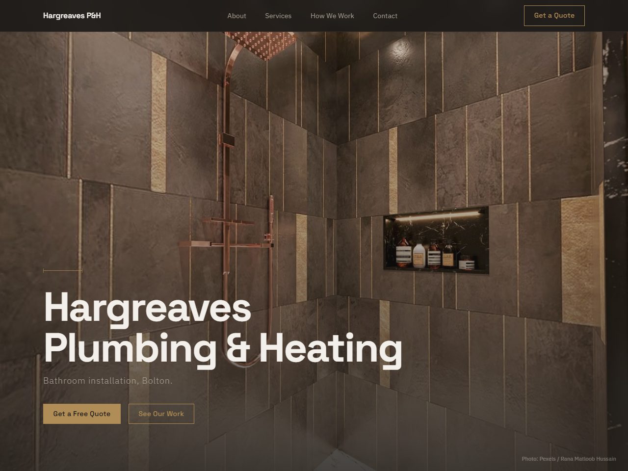 Homepage of the bathroom fitter site we built for Hargreaves Plumbing & Heating