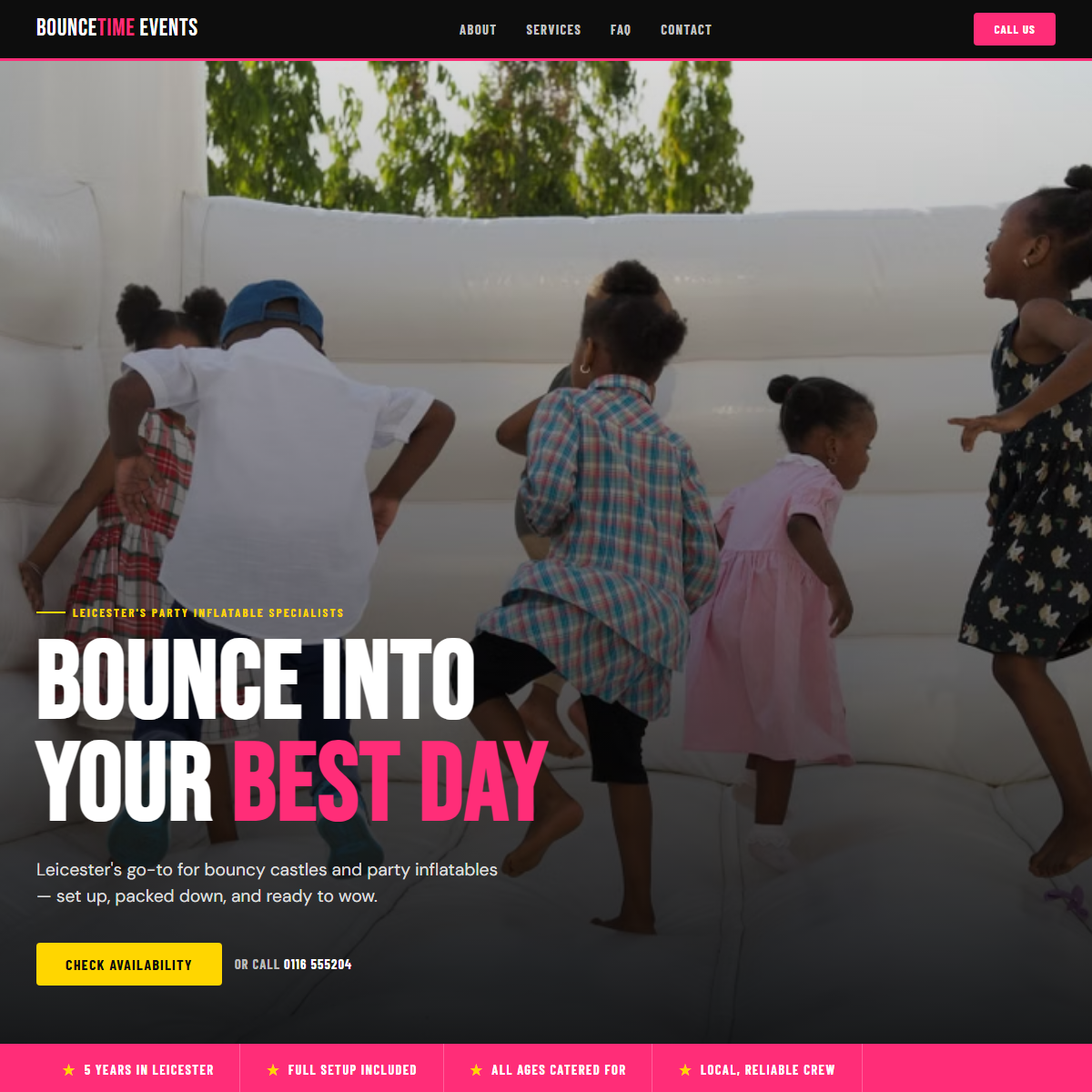 Bounce Time Events — example bouncy castle hire site we built