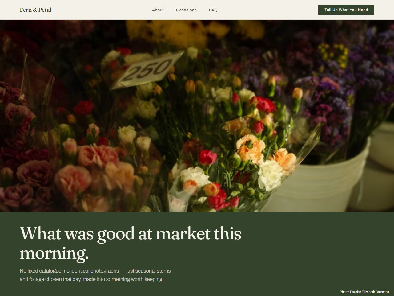 Homepage of the florist site we built for Fern & Petal