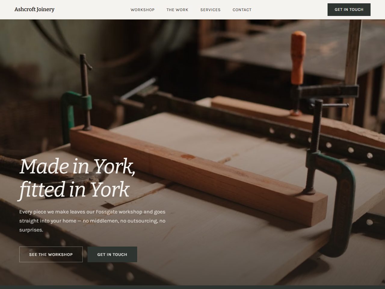 Homepage of the joiner site we built for Ashcroft Joinery